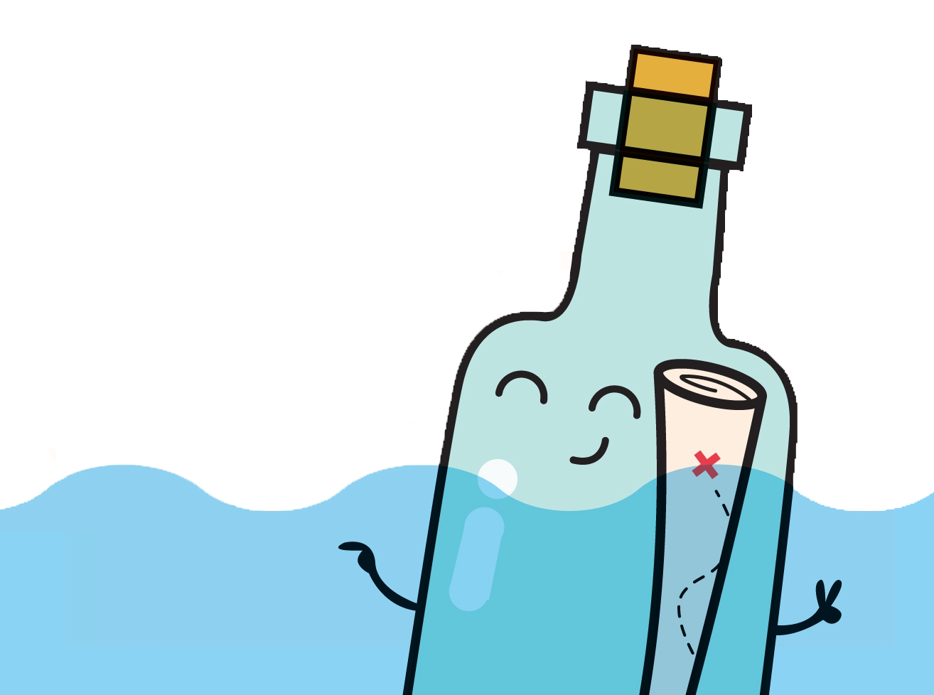 אנימציה של מכתב בבקבוק בים